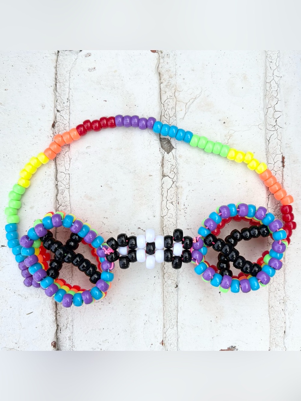 New Handmade Kandi Rainbow Bead Goggles/Glasses Multicolor Red Purple Yellow Fun